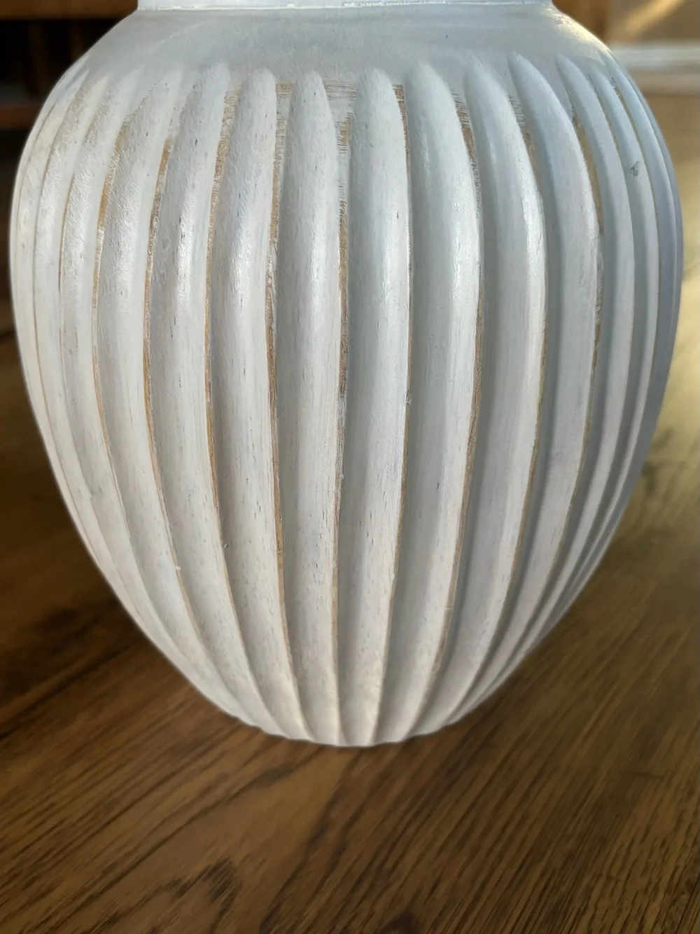 Wooden White Ribbed Vase